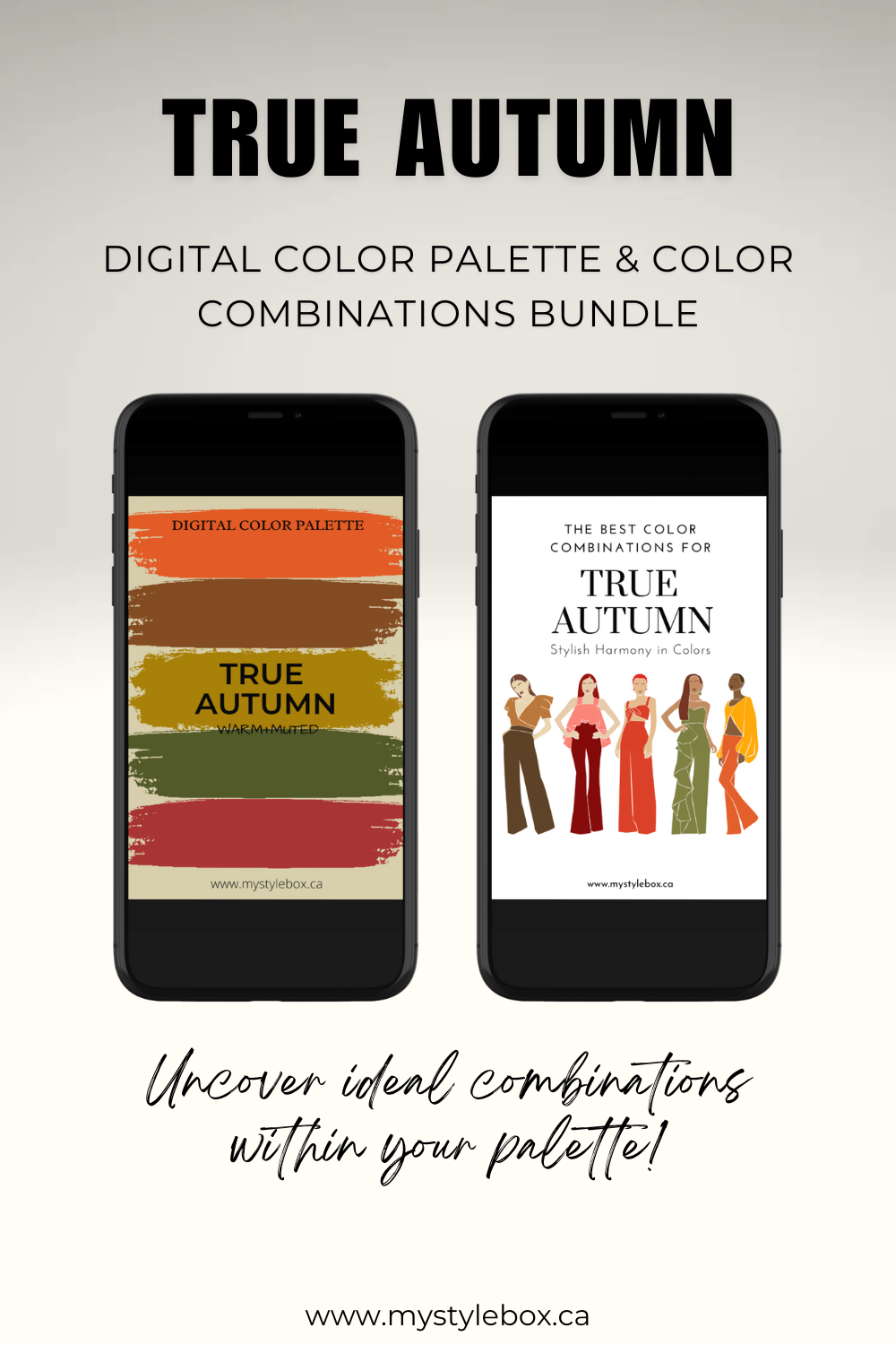 True (Warm) Autumn Season Digital Color Palette and Color Combinations