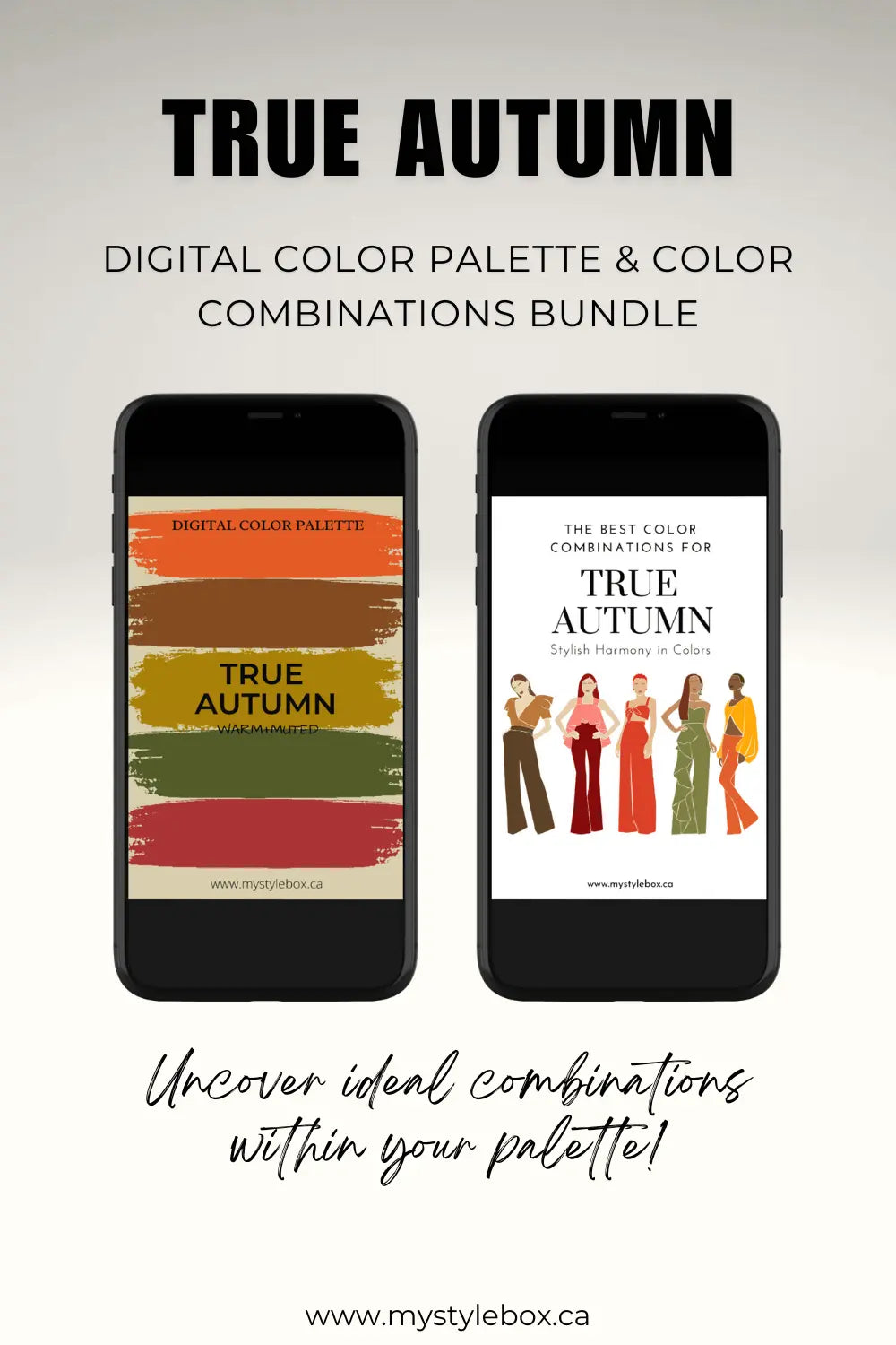 True (Warm) Autumn Season Digital Color Palette and Color Combinations